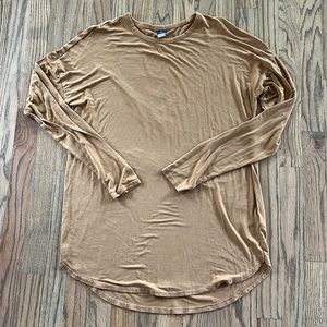 Old Navy Luxe Camel Long Sleeve Shirt - Small Tall